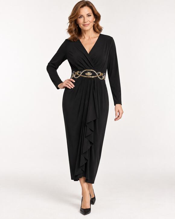 Rimini Dresses & Skirts - Vintage Rimini Black Beaded Draped Dress Hong Kong US 10
